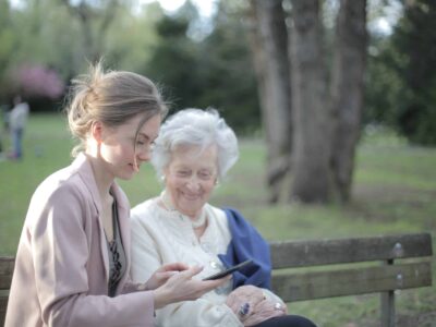 old lady young lady on the bench